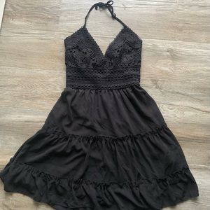 Black Embroidered Halter top Dress